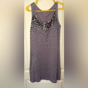 Eileen Fisher Gray Knit Sequined Linen Tank Dress size Small